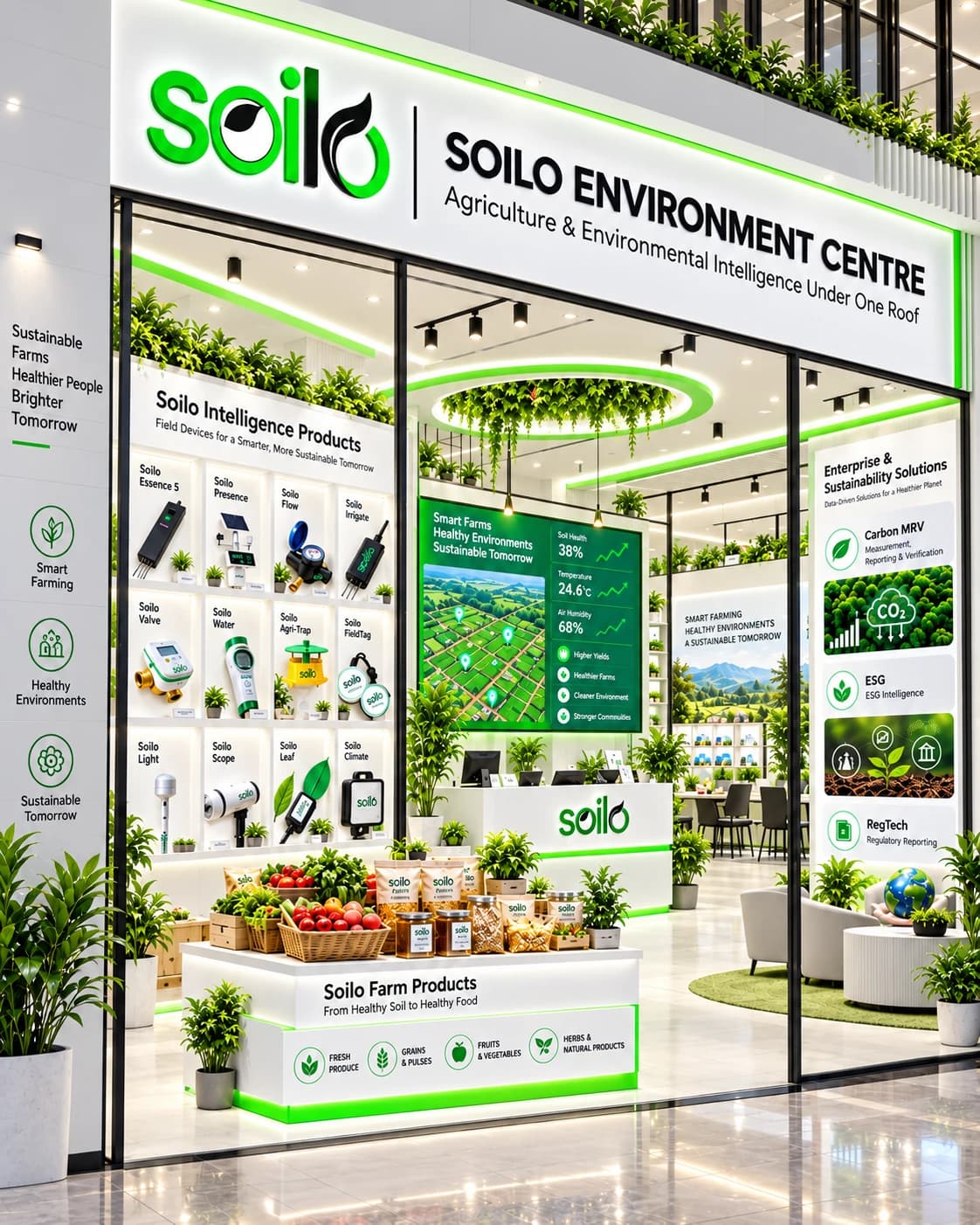 Soilo Environment Centre showroom concept showing product and Soilo Farm retail displays